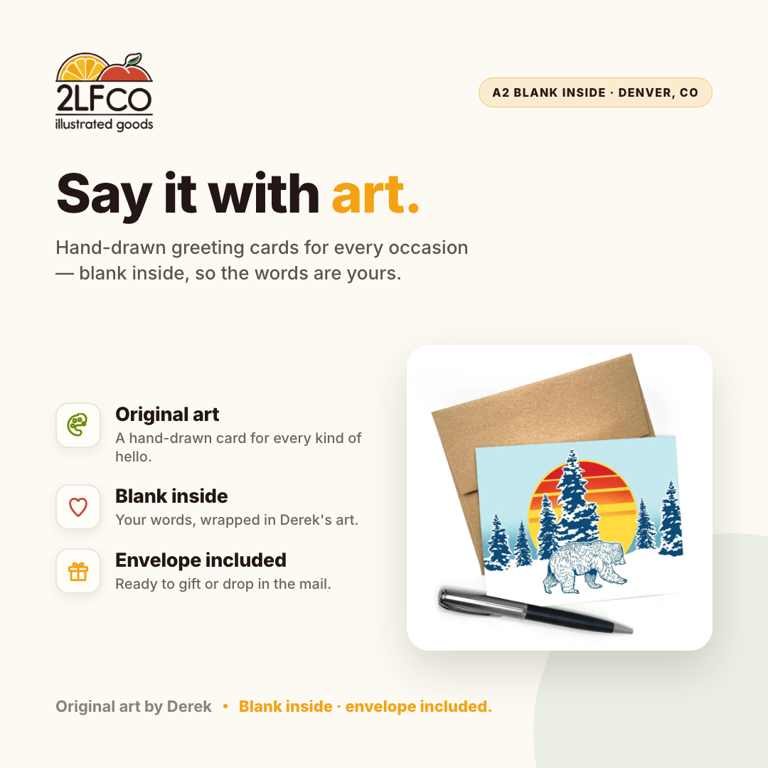 Winter Bear Greeting Card — illustrated by Two Little Fruits, made in Denver