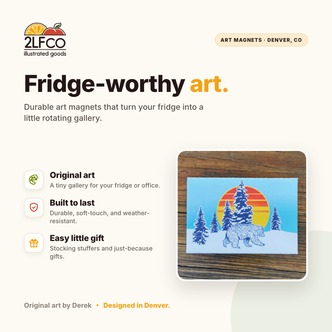 Winter Bear Fridge Magnet — illustrated by Two Little Fruits, made in Denver