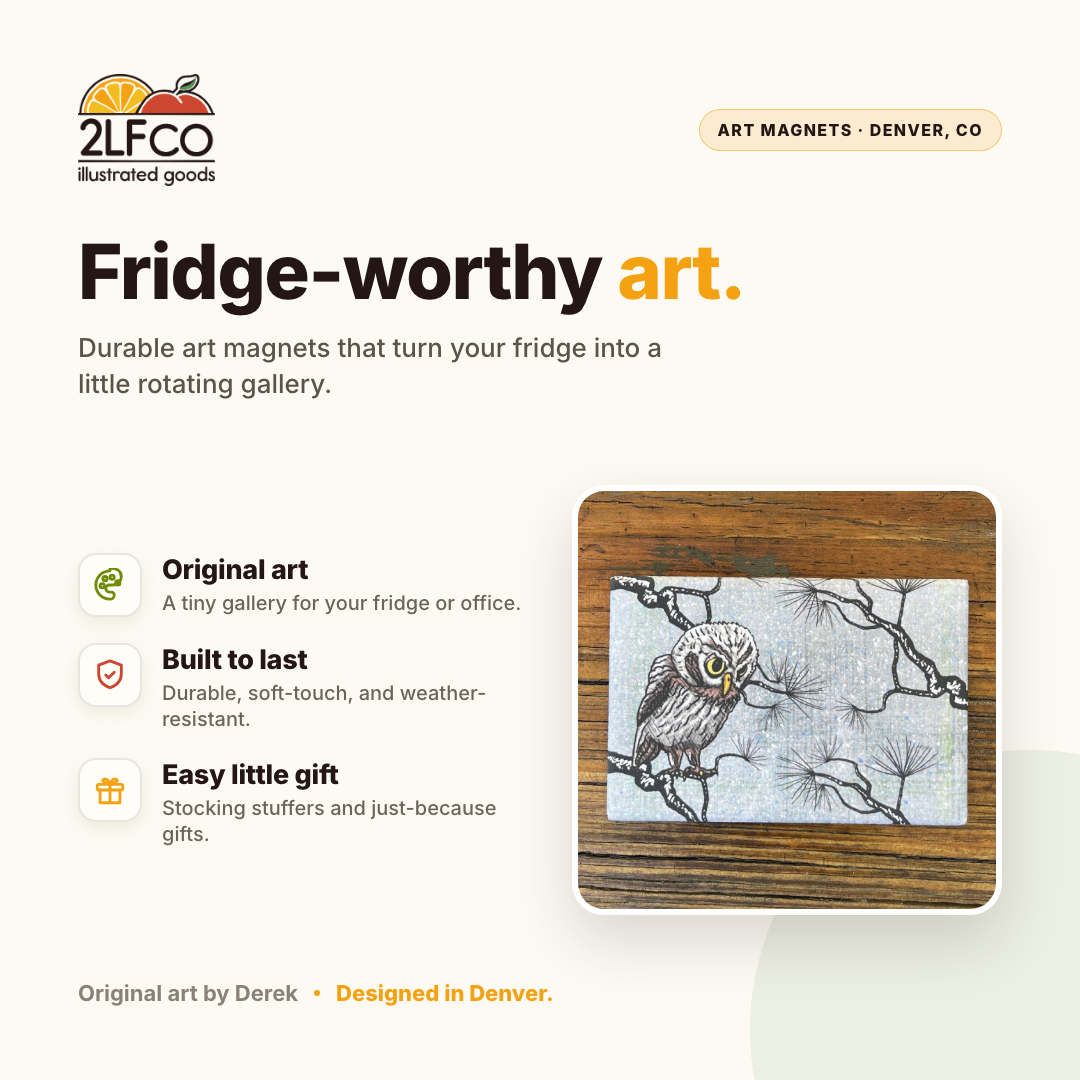 Winter Owl Fridge Magnet — illustrated by Two Little Fruits, made in Denver