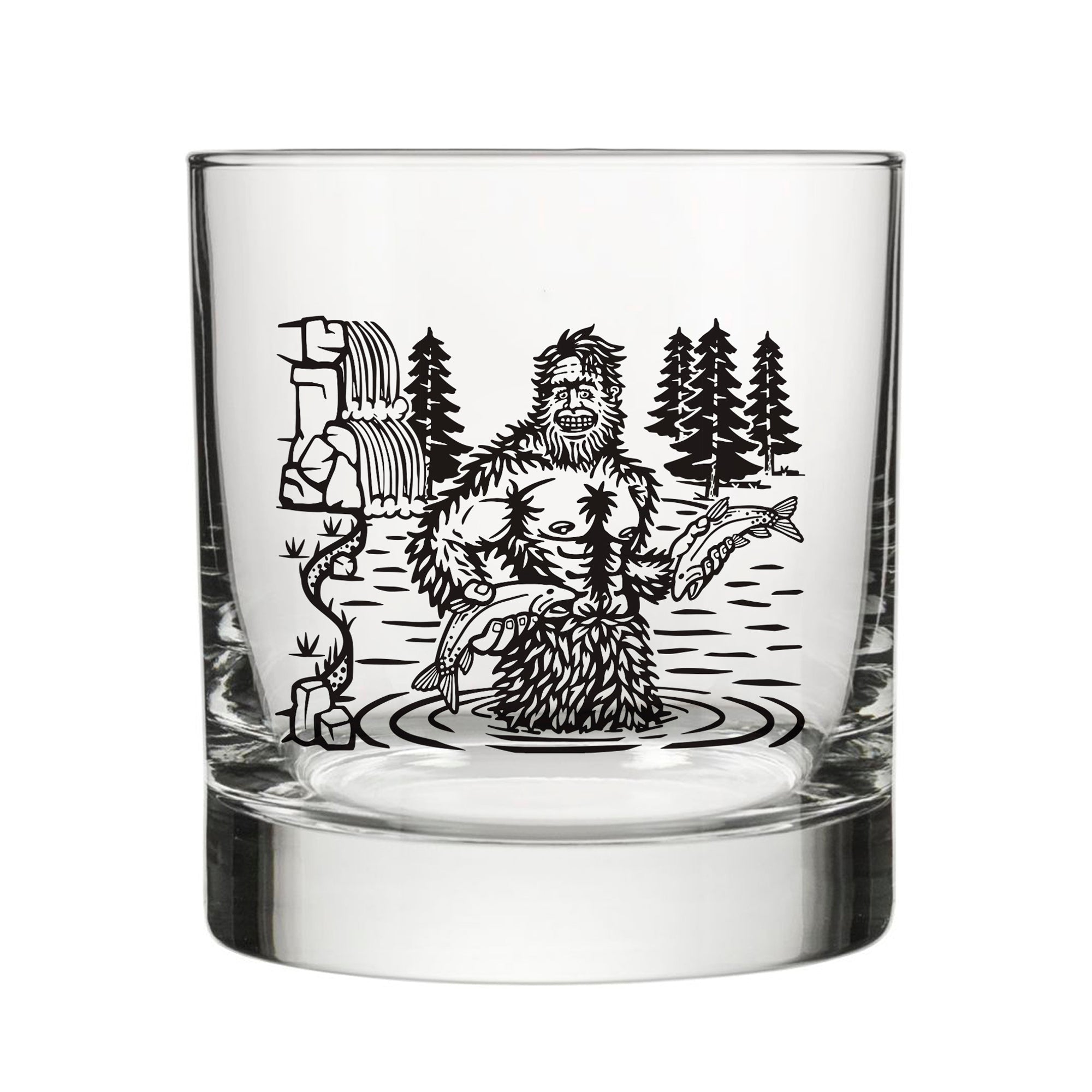 Sasquatch Whiskey Tumbler - 10 Oz Black Glass With Original Two Little Fruits Design - Rocks Glass - Two Little Fruits - Two Little Fruits