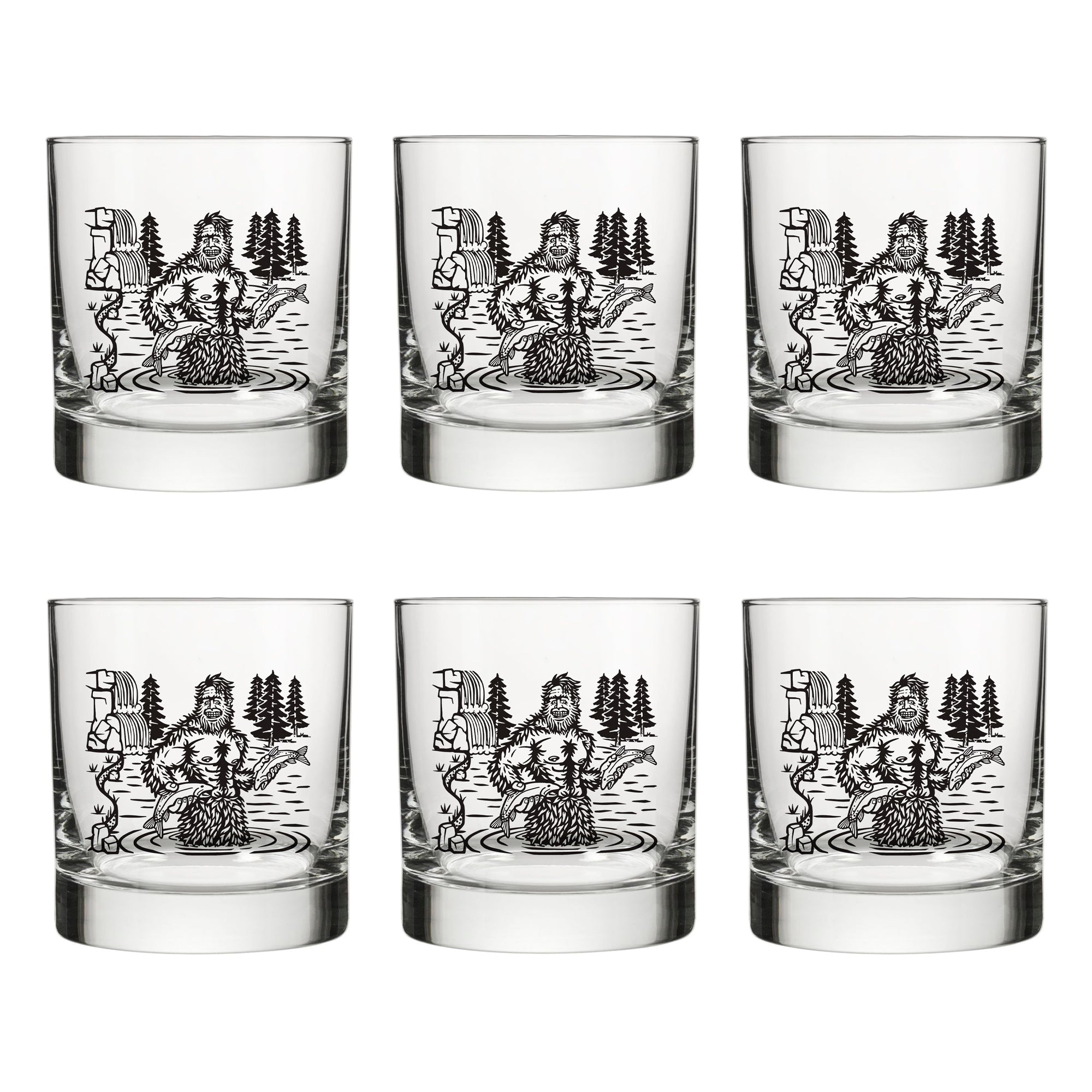 Sasquatch Whiskey Tumbler - 10 Oz Black Glass With Original Two Little Fruits Design - Rocks Glass - Two Little Fruits - Two Little Fruits