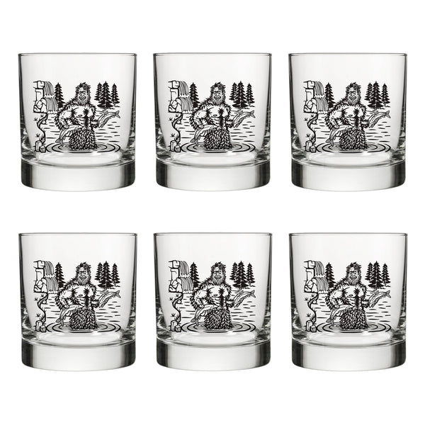 Sasquatch Whiskey Tumbler - 10 Oz Black Glass With Original Two Little Fruits Design - Rocks Glass - Two Little Fruits - Two Little Fruits