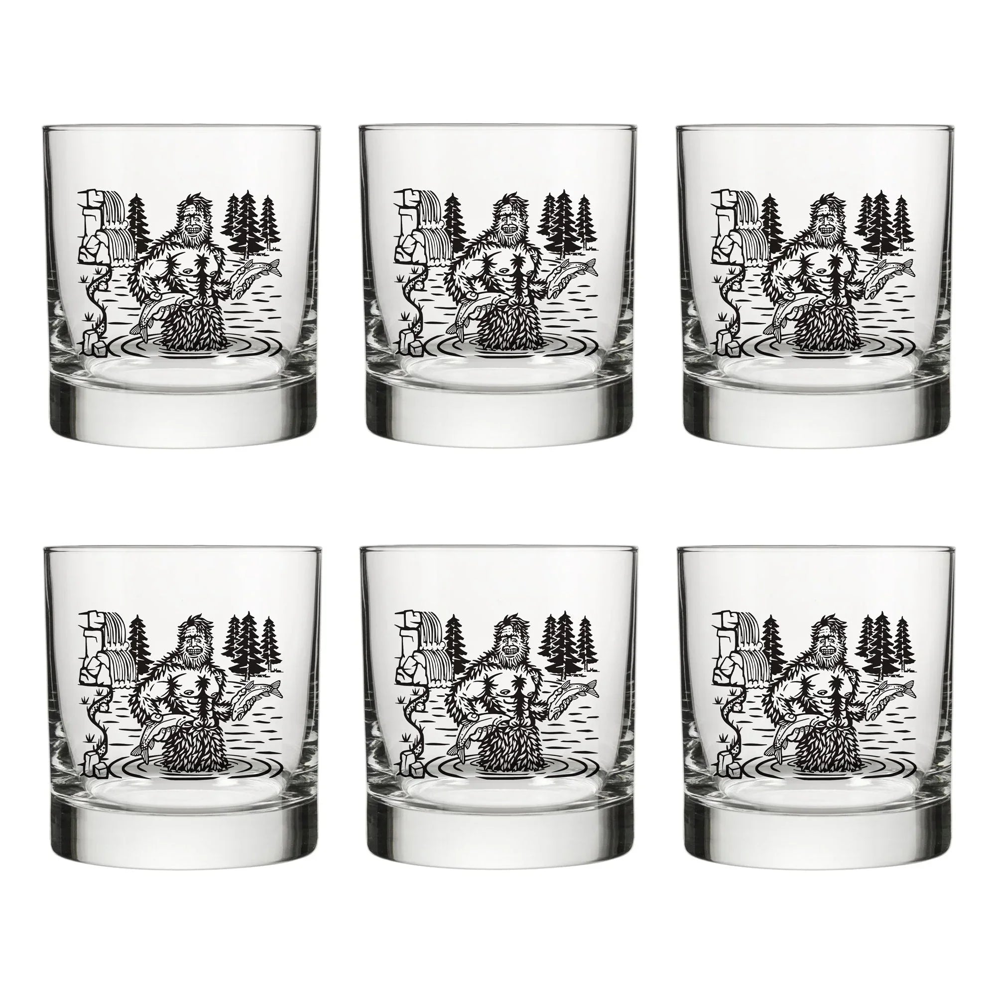 Sasquatch Whiskey Tumbler - 10 Oz Black Glass With Original Two Little Fruits Design - Rocks Glass - Two Little Fruits - Two Little Fruits