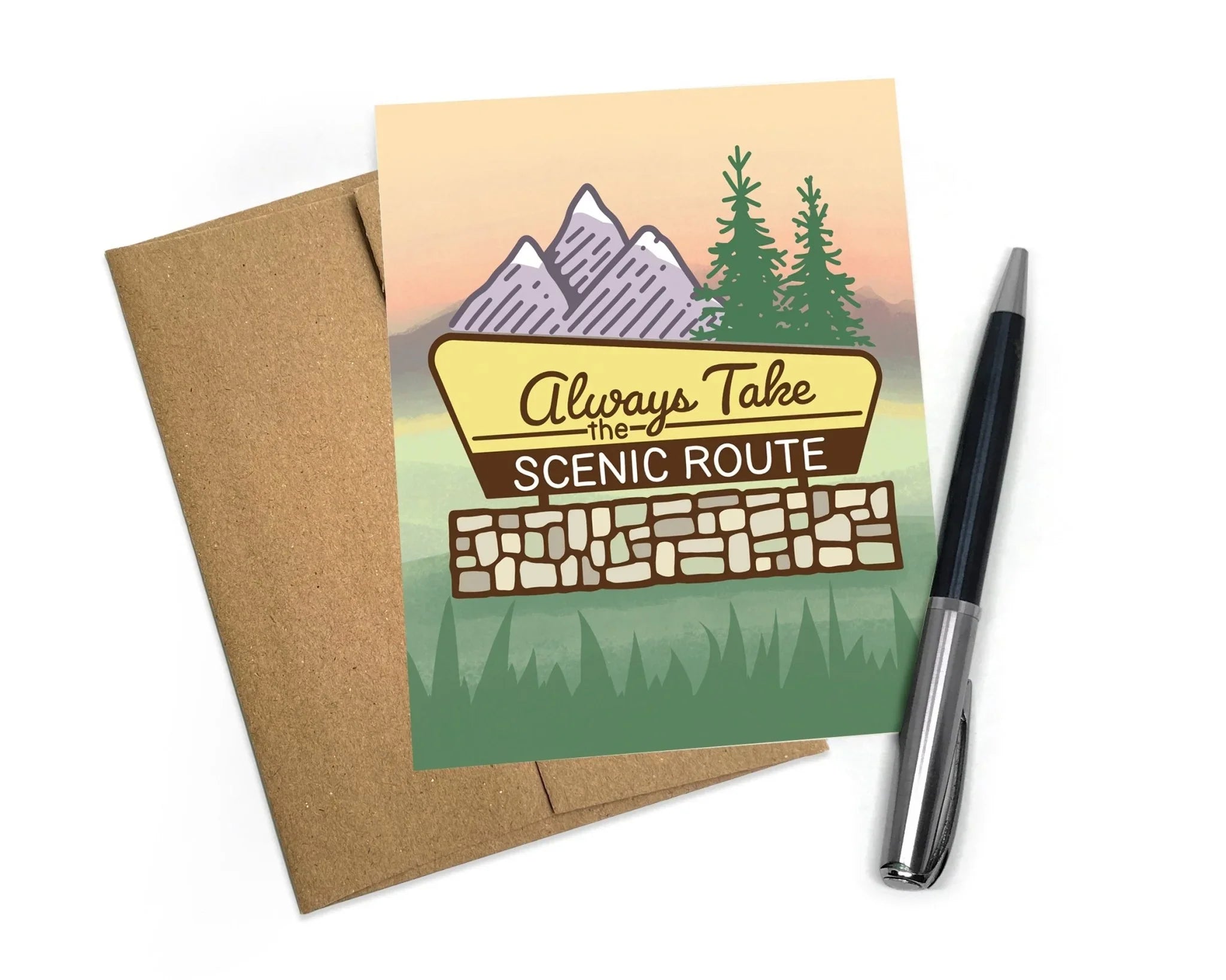 Scenic Route illustrated greeting card by Two Little Fruits