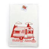 Sleepin' Around Camping Tea Towel - 100% Cotton, Eco - Friendly Design with Vintage Trailer - Tea Towels - Two Little Fruits - Two Little Fruits