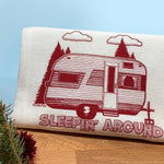 Sleepin' Around Camping Tea Towel - 100Cotton, Eco - Friendly Design with Vintage Trailer - Tea Towels - Two Little Fruits - Two Little Fruits