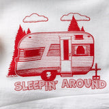 Sleepin' Around Camping illustrated tea towel by Two Little Fruits