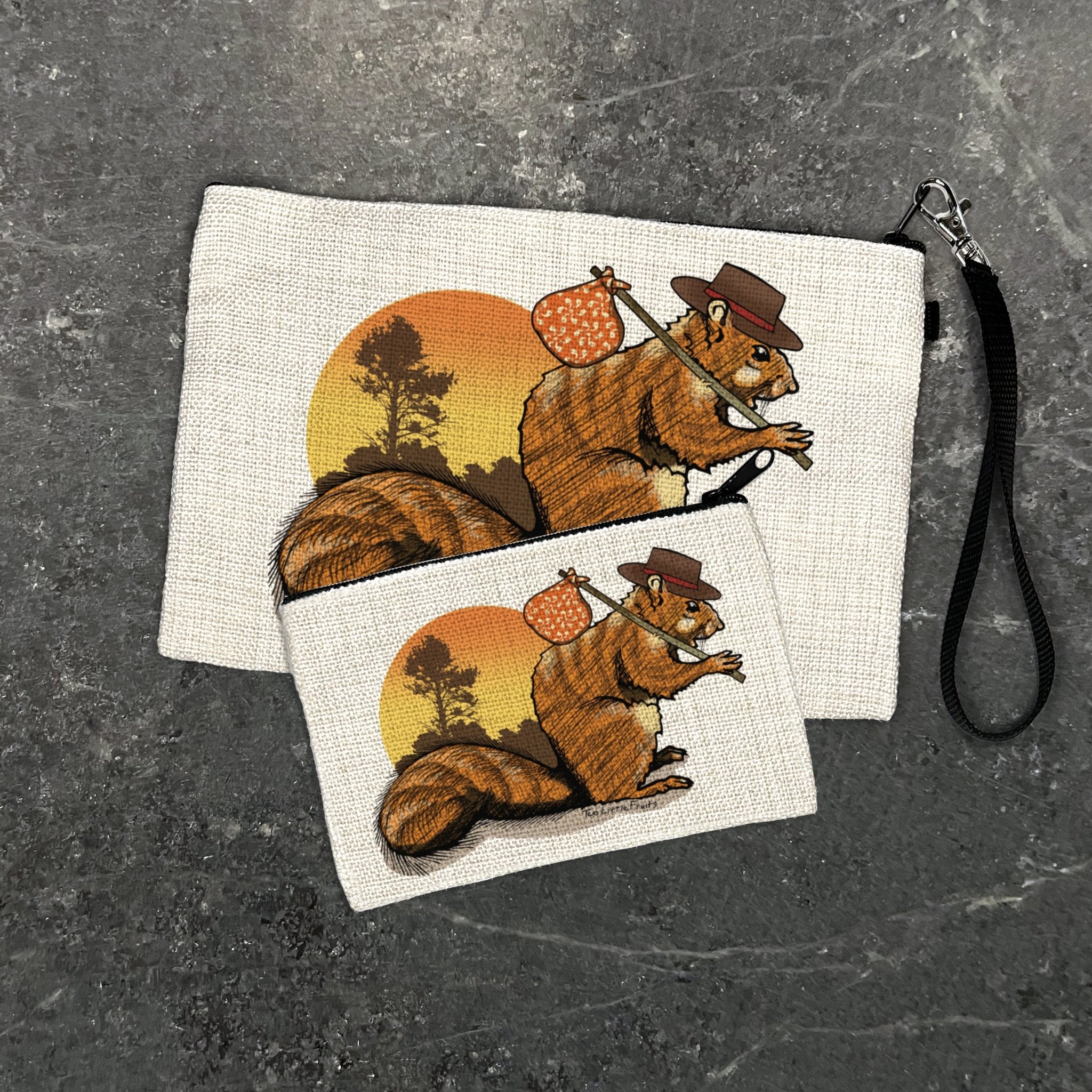 Squirrel Zipper Pouch - Cute Linen Case for Pencils, Cosmetics, and Travel Essentials in 2 Sizes - Zipper Pouches - Two Little Fruits - Two Little Fruits