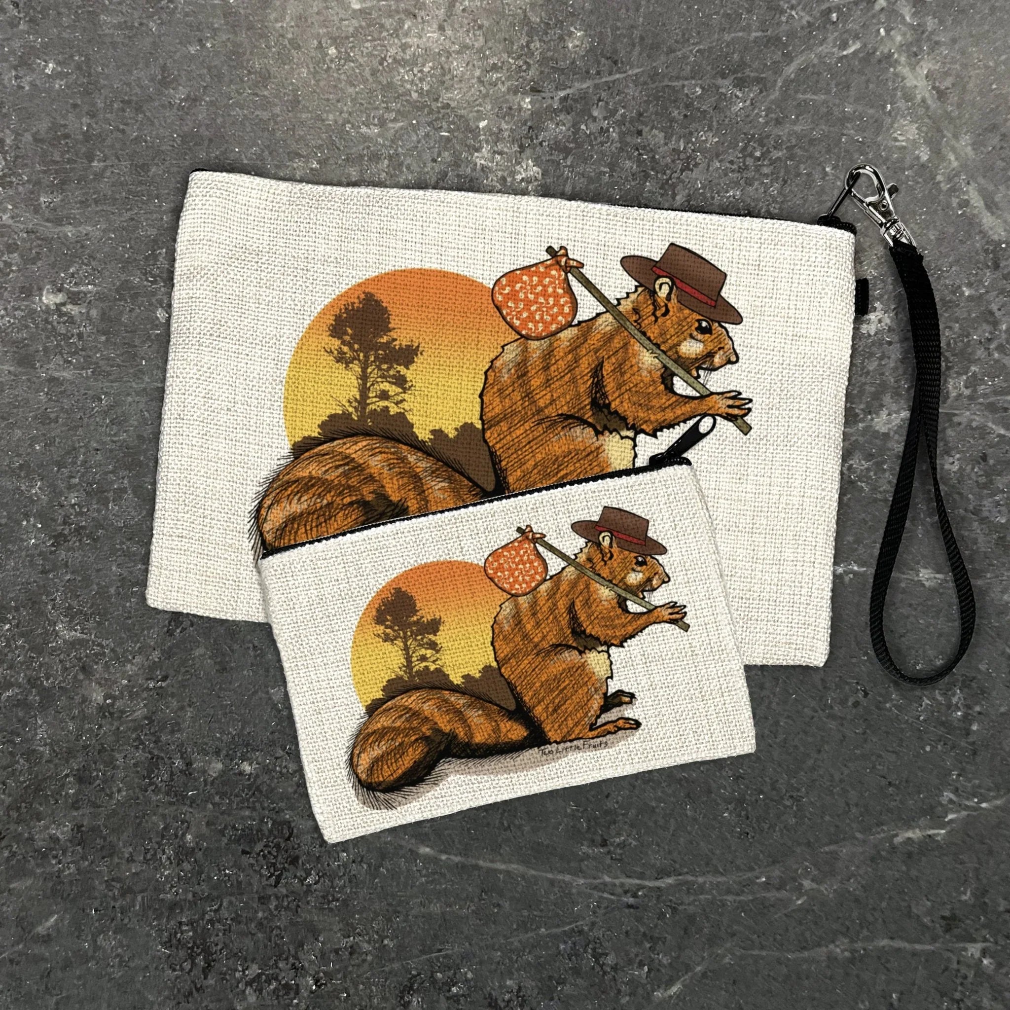 Squirrel illustrated zipper pouch by Two Little Fruits