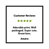 Customer review showcasing a 5-star rating for the Tipsy Starfish Die Cut Sticker, highlighting its adorable print and cute packaging by Two Little Fruits.
