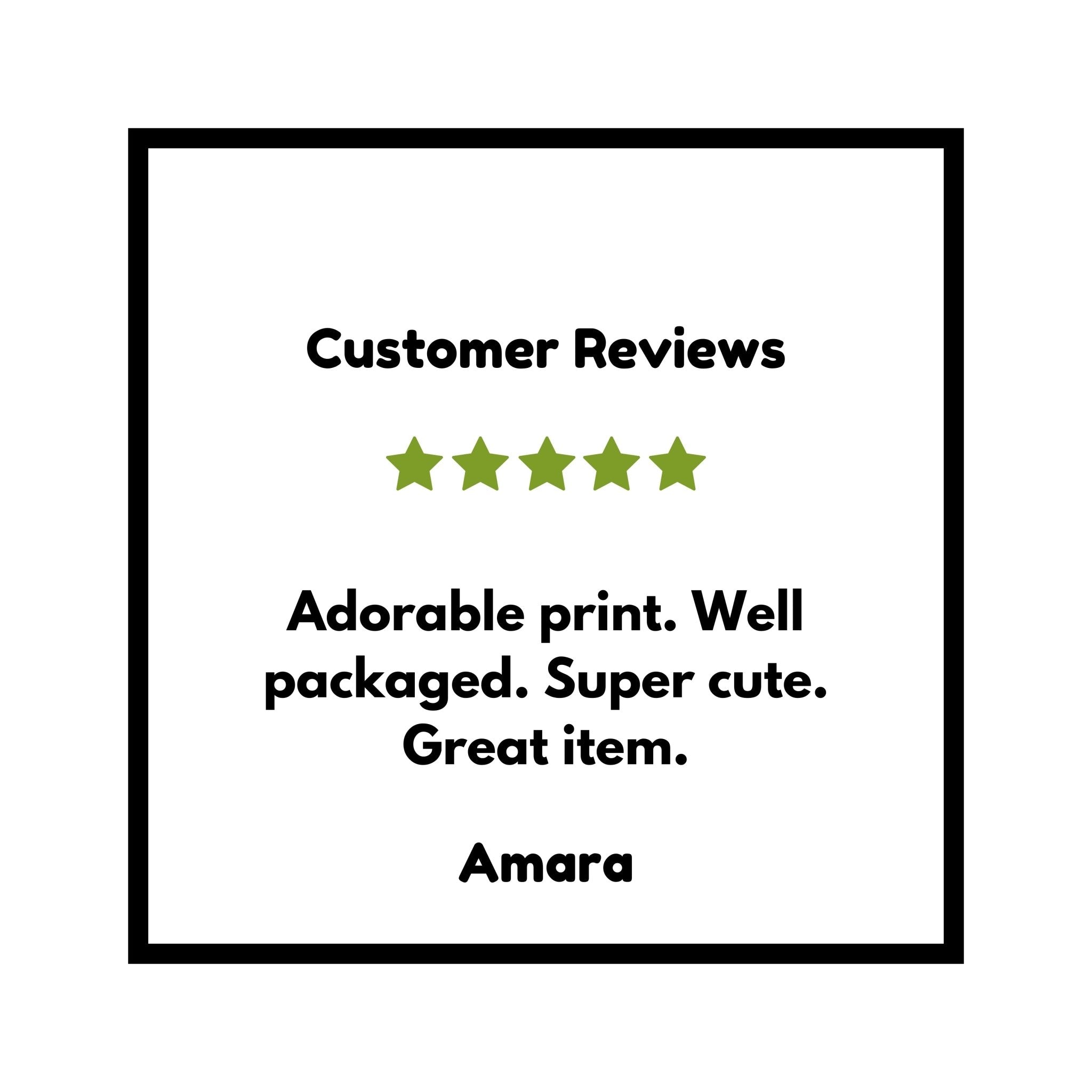 Customer review showcasing a 5-star rating for the Tipsy Starfish Die Cut Sticker, highlighting its adorable print and cute packaging by Two Little Fruits.
