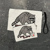 Stay Trashy Raccoon illustrated zipper pouch by Two Little Fruits