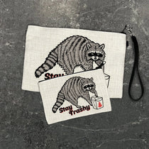 Stay Trashy Raccoon illustrated zipper pouch by Two Little Fruits