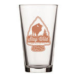 Stay Wild Buffalo Whimsical Functional Drinkware illustrated pint glass by Two Little Fruits