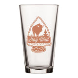 Stay Wild Buffalo Whimsical Functional Drinkware illustrated pint glass by Two Little Fruits