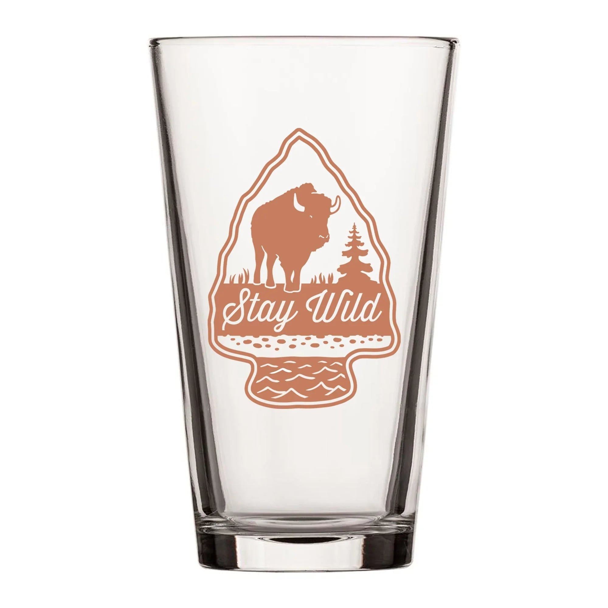 Stay Wild Buffalo Whimsical Functional Drinkware illustrated pint glass by Two Little Fruits