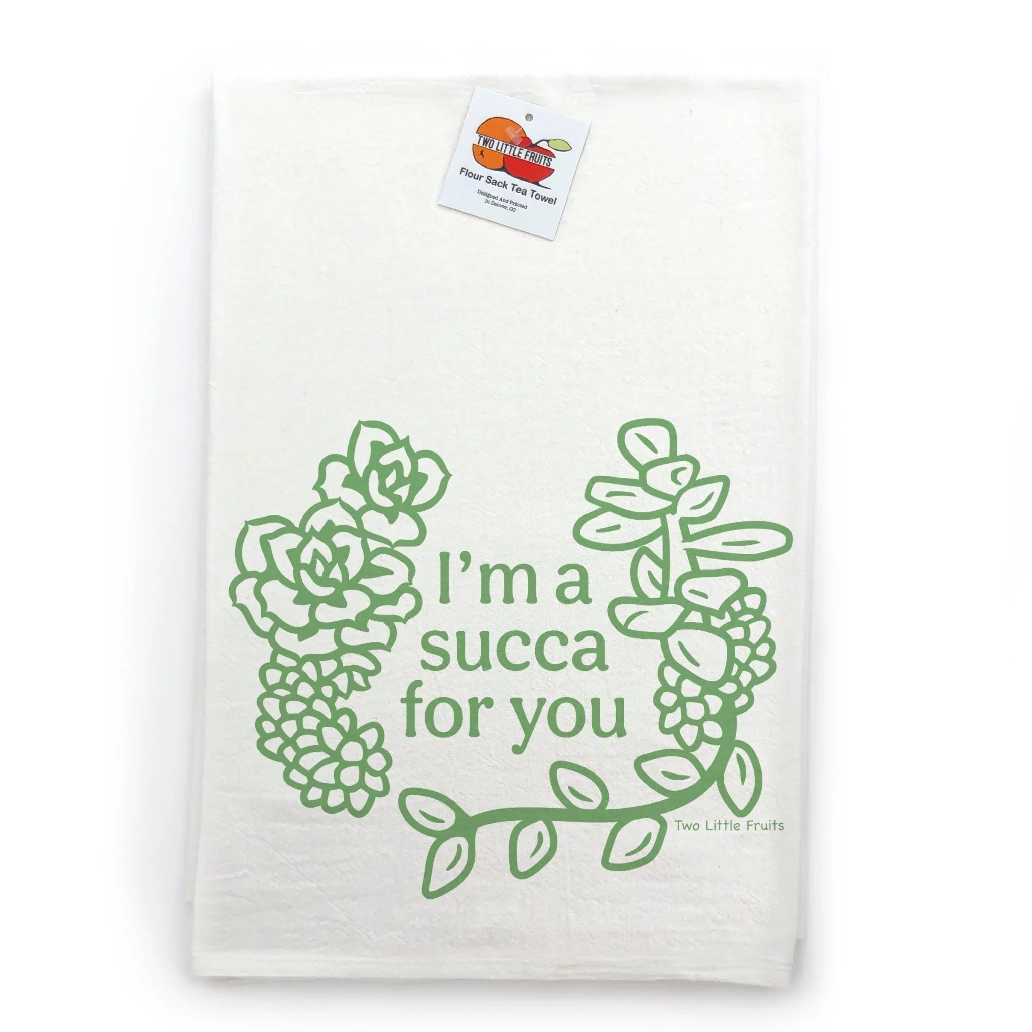 Succulent "I'm a succa for you" illustrated tea towel by Two Little Fruits