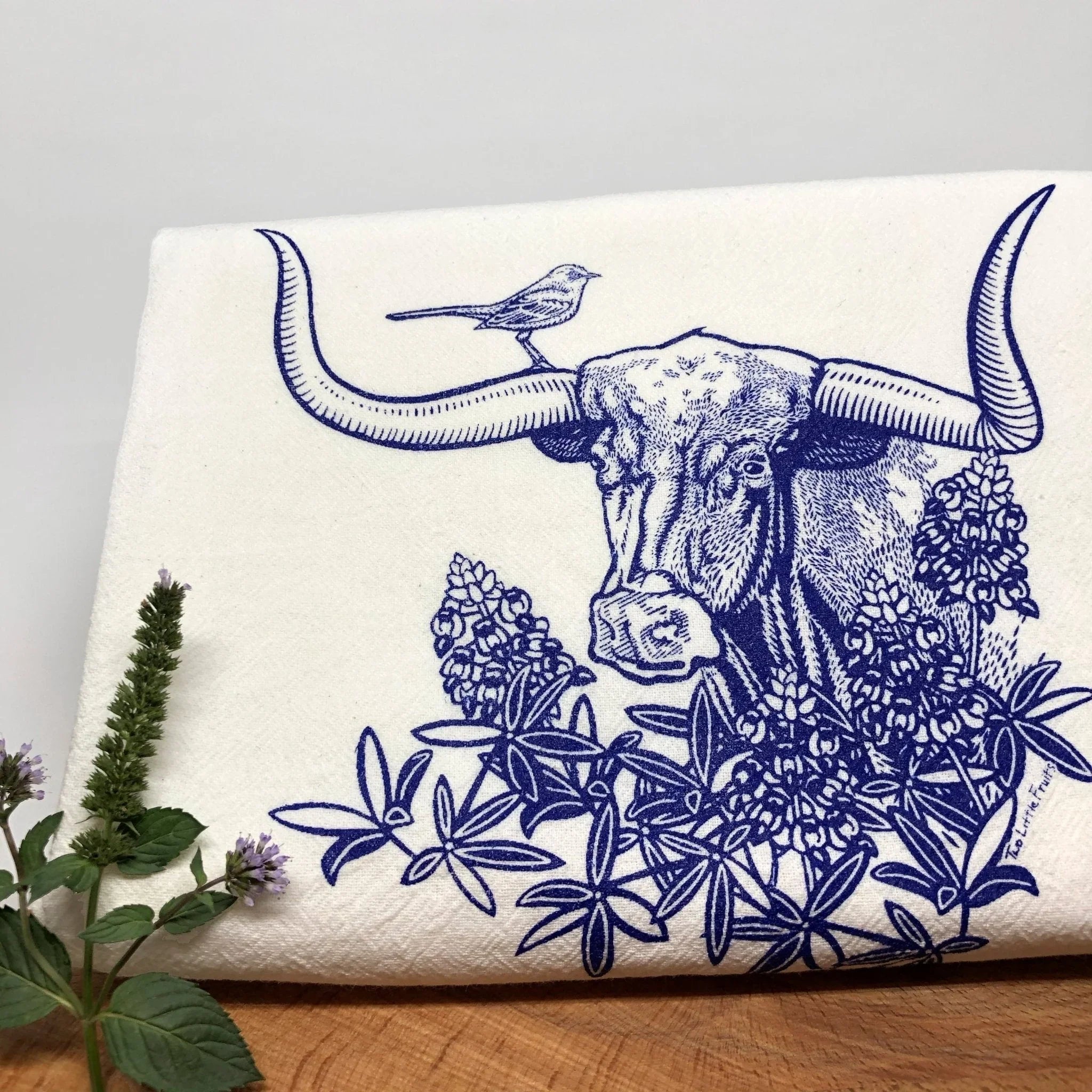 Texas Longhorn Tea Towel - 100% Cotton, Eco - Friendly, Hand - Illustrated Design, Great Gift - Tea Towels - Two Little Fruits - Two Little Fruits