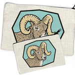 Bighorn RAM Accessory Pouch available in two sizes, a stylish portable organizer pouch for toiletries and everyday items with a fun printed design.
