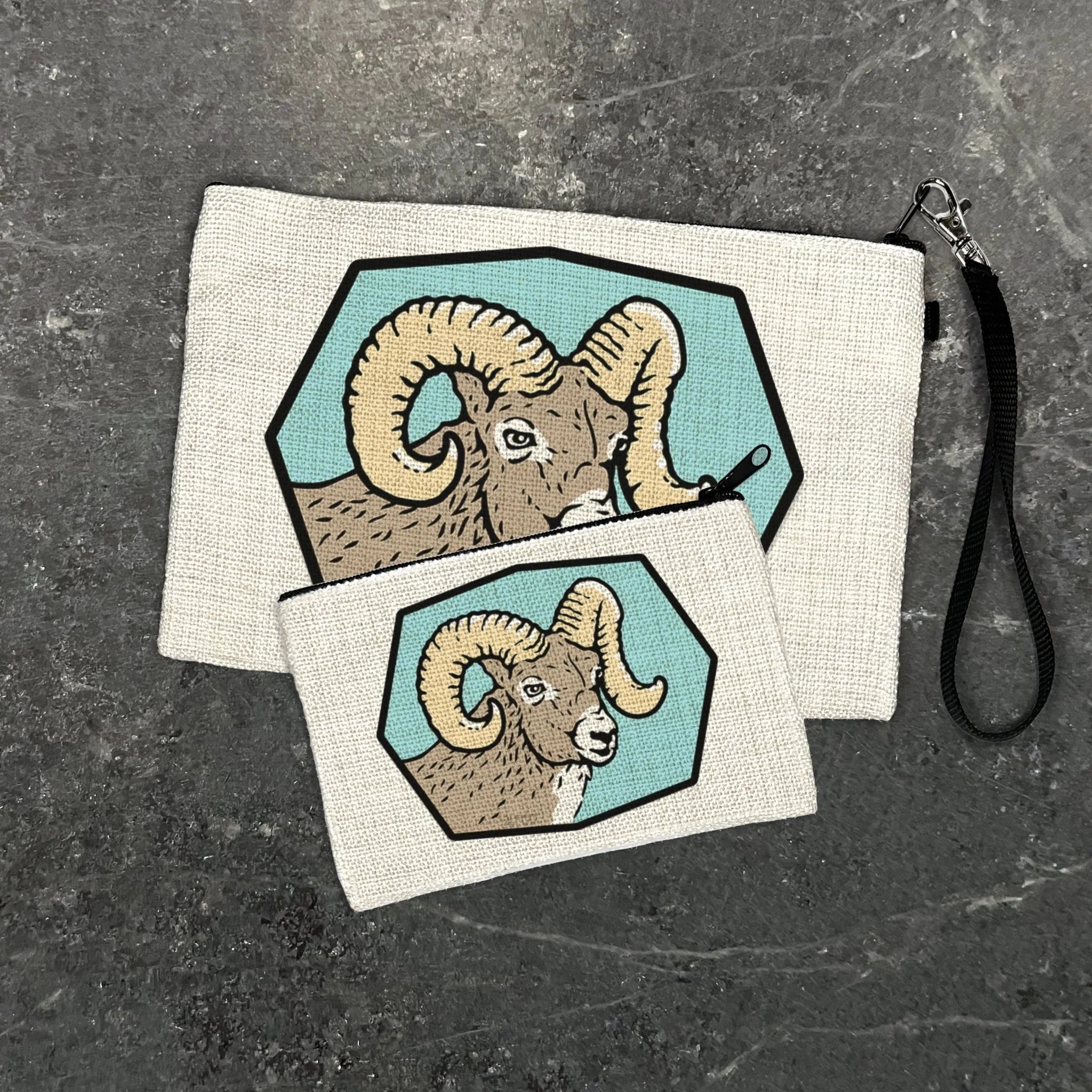 Bighorn Ram illustrated zipper pouch by Two Little Fruits