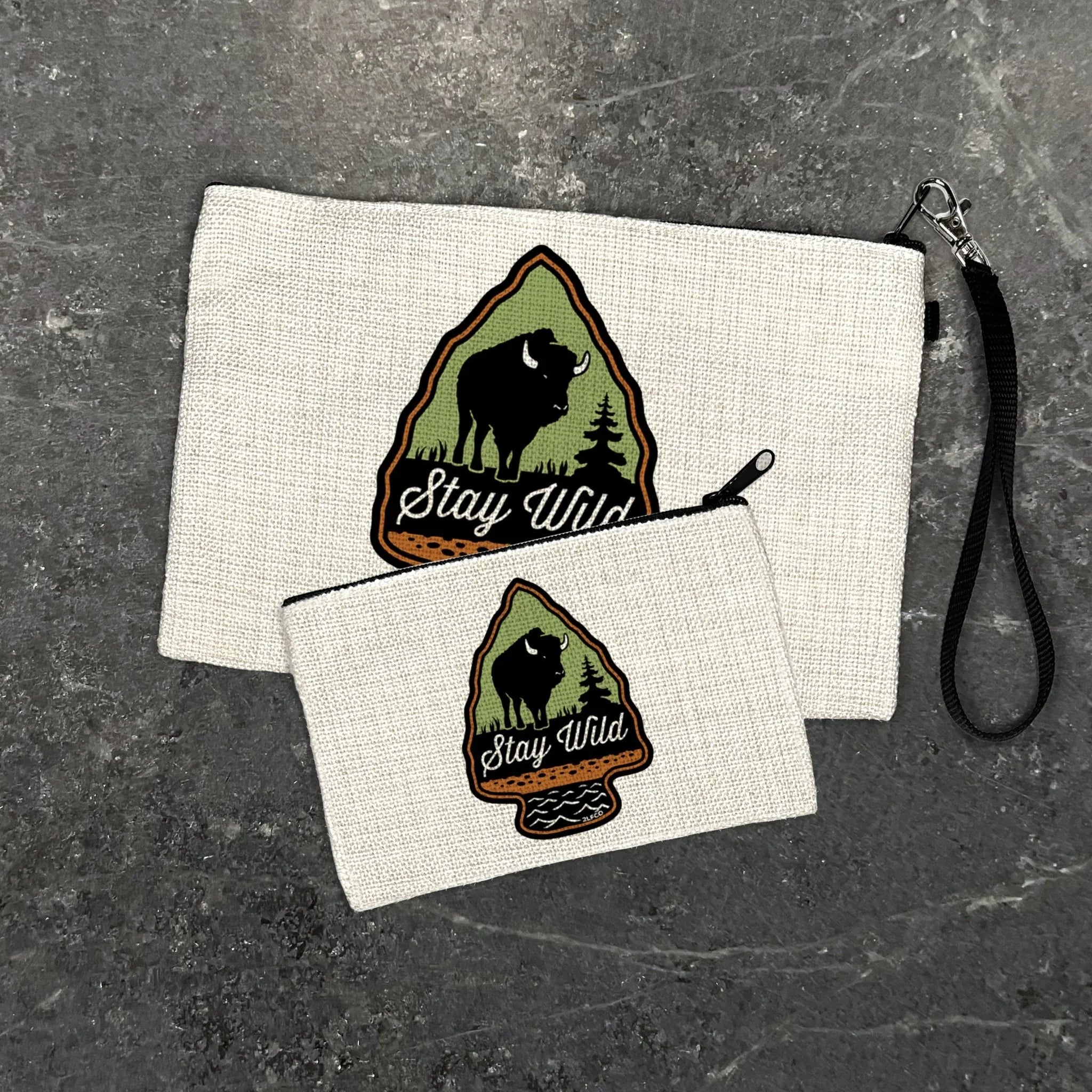 Stay Wild Buffalo illustrated zipper pouch by Two Little Fruits