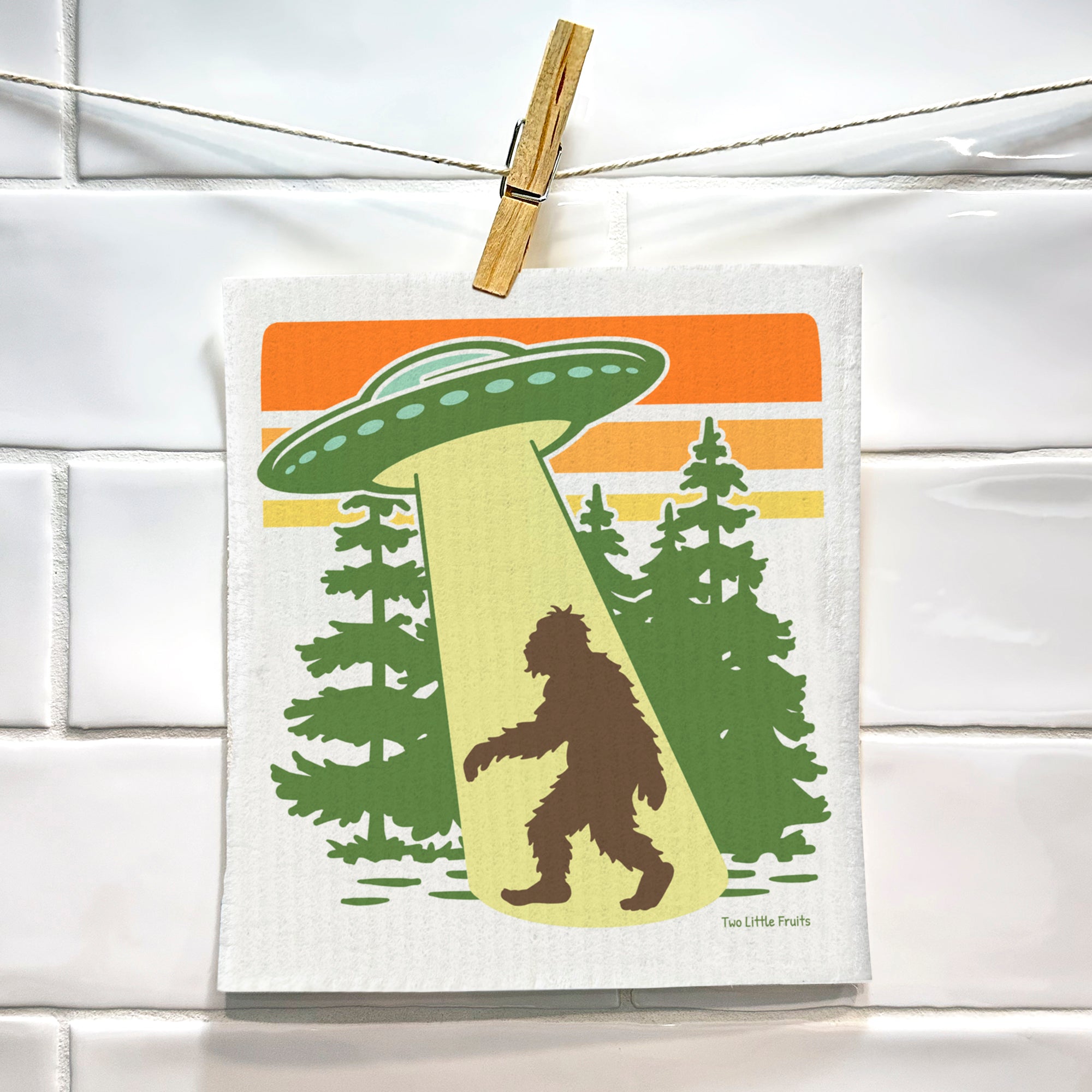 UFO Sasquatch Dishcloth - Biodegradable & Compostable, Durable 6.5 x 8 in Eco - Friendly Kitchen Cleaners - Swedish Dish Cloth - Two Little Fruits - Two Little Fruits