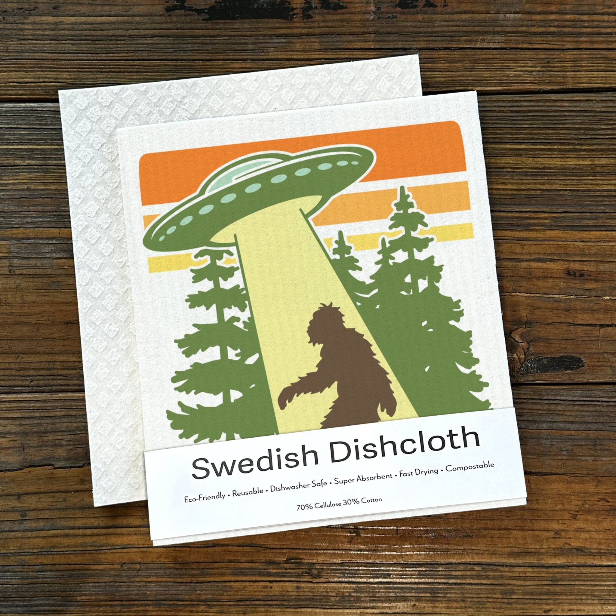 UFO Sasquatch Dishcloth - Biodegradable & Compostable, Durable 6.5 x 8 in Eco - Friendly Kitchen Cleaners - Swedish Dish Cloth - Two Little Fruits - Two Little Fruits