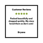 Customer review highlighting the Sleepin Around Camp Trailer Acrylic Pin, an adorable addition to unique camping apparel.