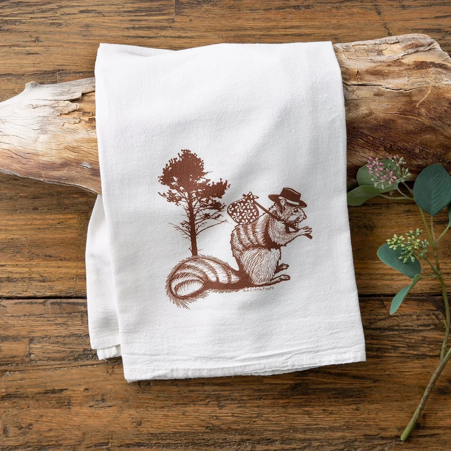 Unique Cotton Tea Towels Set - 2 Fun Towels Featuring Hobo Squirrel & Blue Beaver Designs - Tea Towels - Two Little Fruits - Two Little Fruits