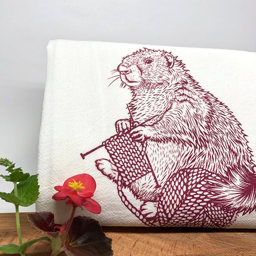 Unique Tea Towel Gifts: Toadster The Frog & Knitting Marmot Set - 100% Cotton, Eco - Friendly Design - Tea Towels - Two Little Fruits - Two Little Fruits