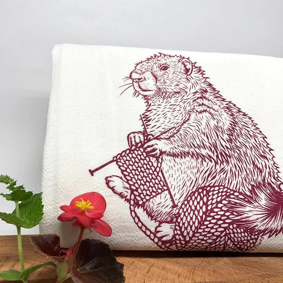 Unique Tea Towel Gifts: Toadster The Frog & Knitting Marmot Set - 100Cotton, Eco - Friendly Design - Tea Towels - Two Little Fruits - Two Little Fruits