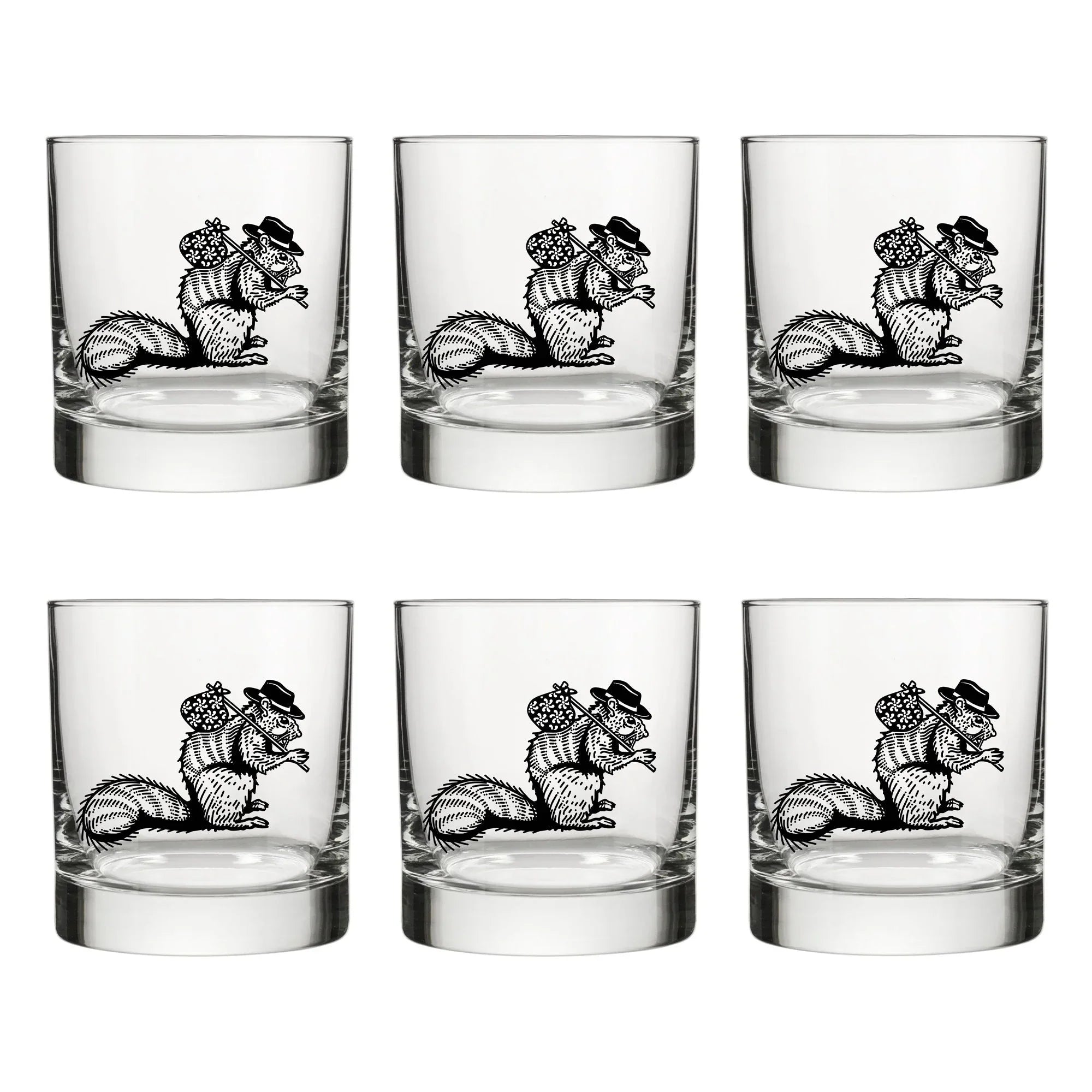 Unique Whiskey Glass Featuring Hobo Squirrel Design – 10 Oz Capacity, Dishwasher Safe - Rocks Glass - Two Little Fruits - Two Little Fruits