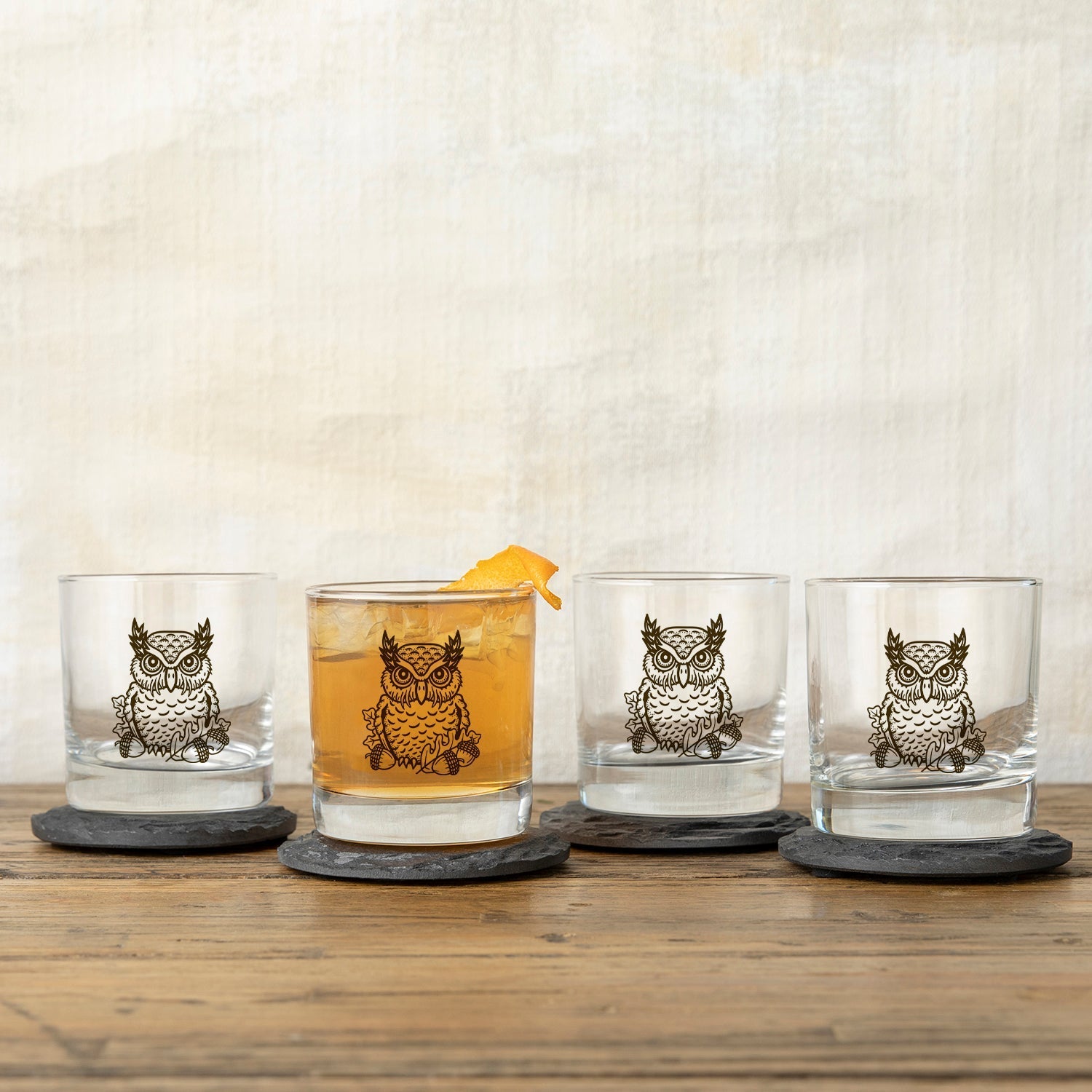 Unique Whiskey Glass - Horned Owl Design, 10 Oz Capacity, Handcrafted by Two Little Fruits - Rocks Glass - Two Little Fruits - Two Little Fruits