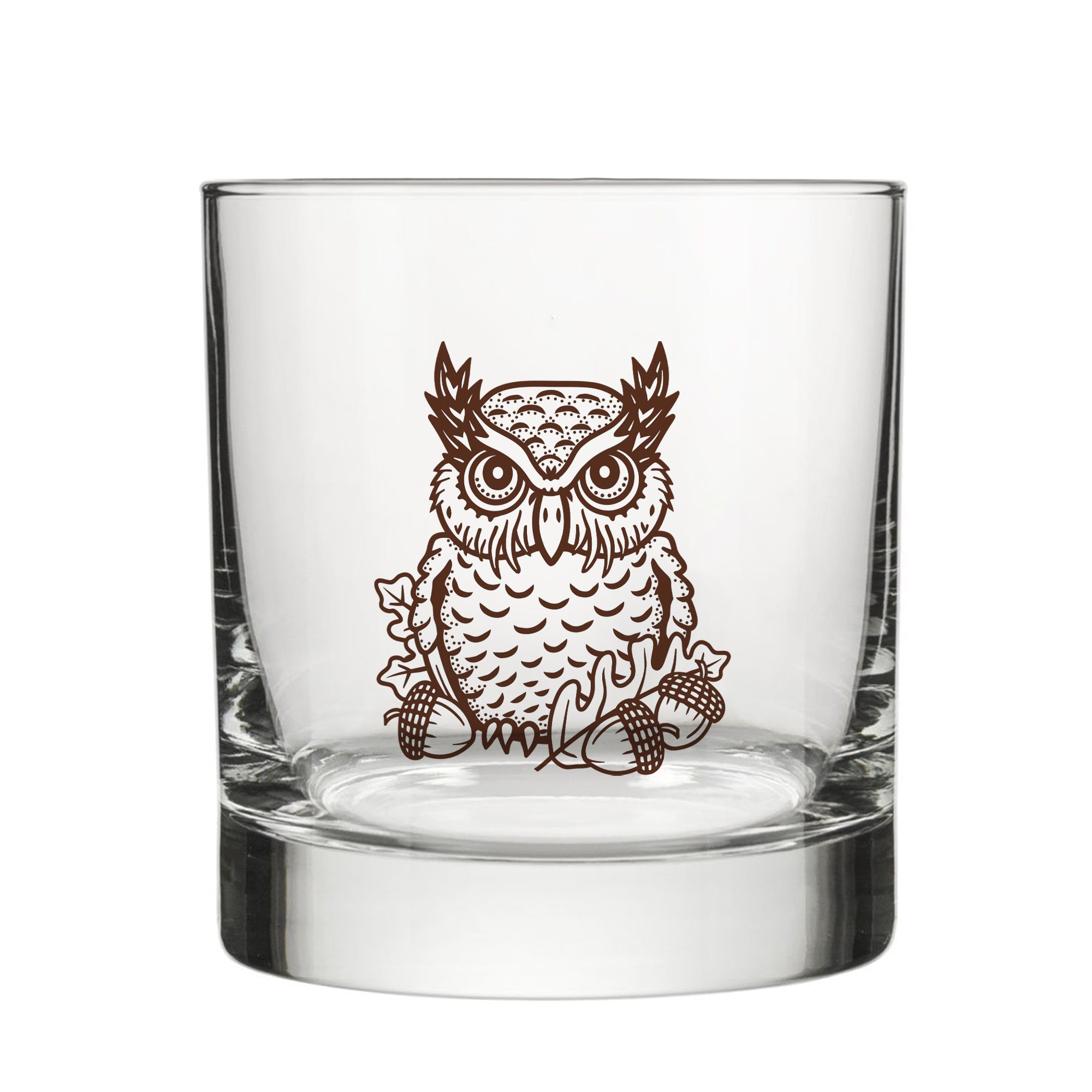 Unique Whiskey Glass - Horned Owl Design, 10 Oz Capacity, Handcrafted by Two Little Fruits - Rocks Glass - Two Little Fruits - Two Little Fruits