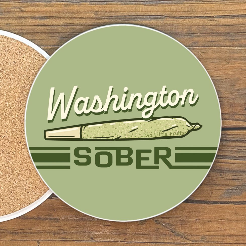 Washington Sober Cannabis Decor Coaster – 4" Colorful Ceramic Drink Coaster with Cork Backing - Coasters - Two Little Fruits - Two Little Fruits