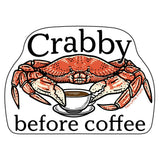 Crabby Before Coffee Crab illustrated vinyl sticker by Two Little Fruits