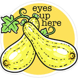 Eyes Up Here Squash illustrated vinyl sticker by Two Little Fruits