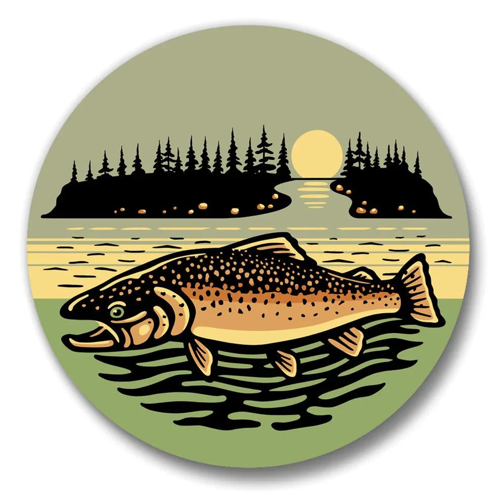 Trout illustrated button pin by Two Little Fruits