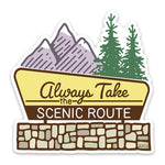 Always Take The Scenic Route illustrated vinyl sticker by Two Little Fruits
