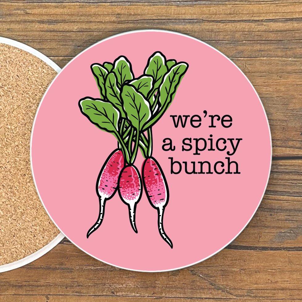 We're A Spicy Bunch Colorful Ceramic Coasters – Fun 4" Coaster with Cork Backing - Coasters - Two Little Fruits - Two Little Fruits