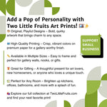 Promotional image for Two Little Fruits Art Prints, highlighting features like high-quality printing and playfulness, linking to the Bento The Octopus Art Print theme.