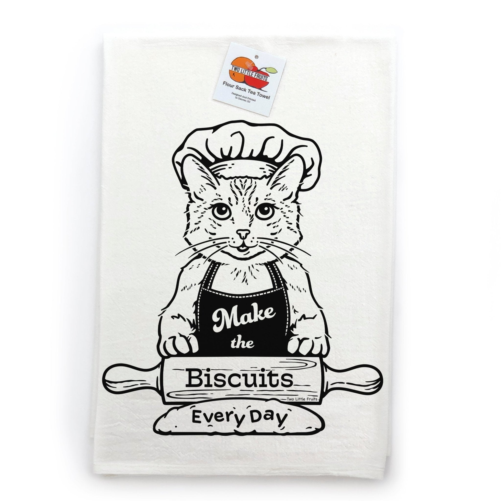 Whimsical Kitchen Decor – Eco - Friendly Cat Chef Cotton Tea Towel, 100% Premium Indian Cotton - Tea Towels - Two Little Fruits - Two Little Fruits