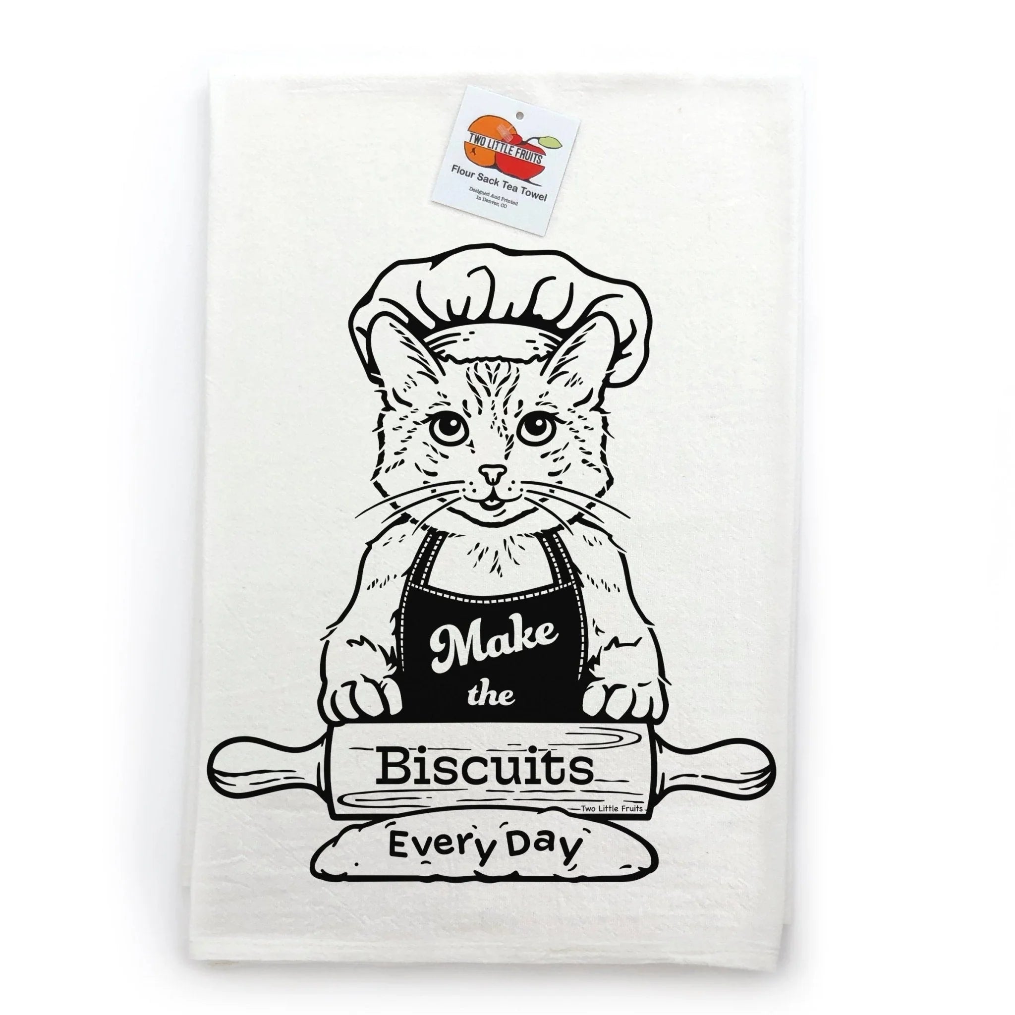 Whimsical Kitchen Decor – Eco - Friendly Cat Chef Cotton Tea Towel, 100Premium Indian Cotton - Tea Towels - Two Little Fruits - Two Little Fruits