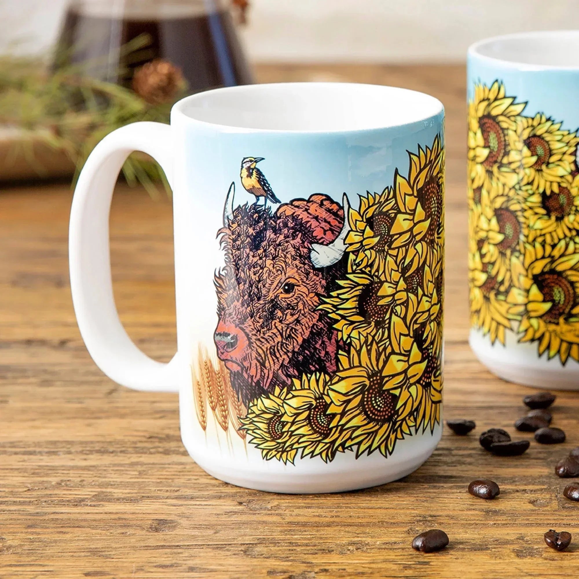 15 Oz Buffalo Ceramic Mug with Charming Hand-Illustrated Design - Dishwasher Safe illustrated mug by Two Little Fruits