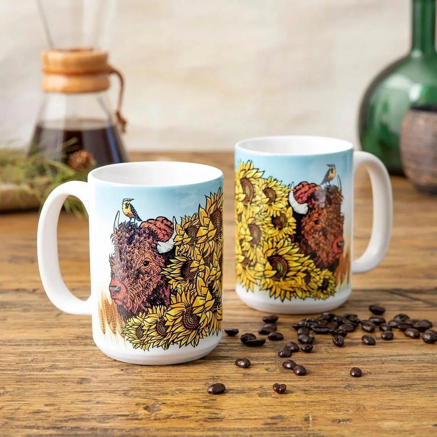 buffalo bison illustrated ceramic mug 15 oz by Two Little Fruits