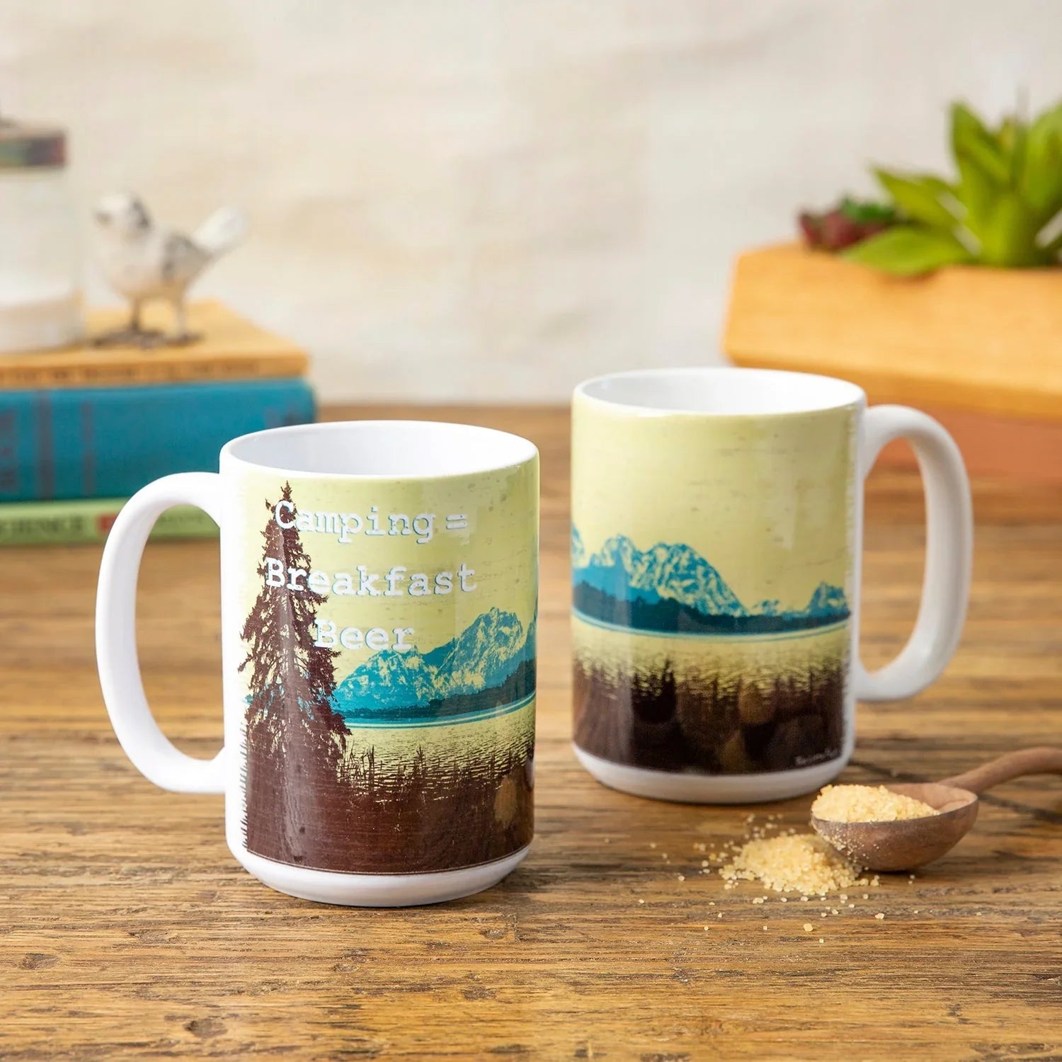 15 Oz Ceramic Camping Mug - Fun Breakfast Beer Design, Dishwasher & Microwave Safe - Mug - Two Little Fruits - Two Little Fruits