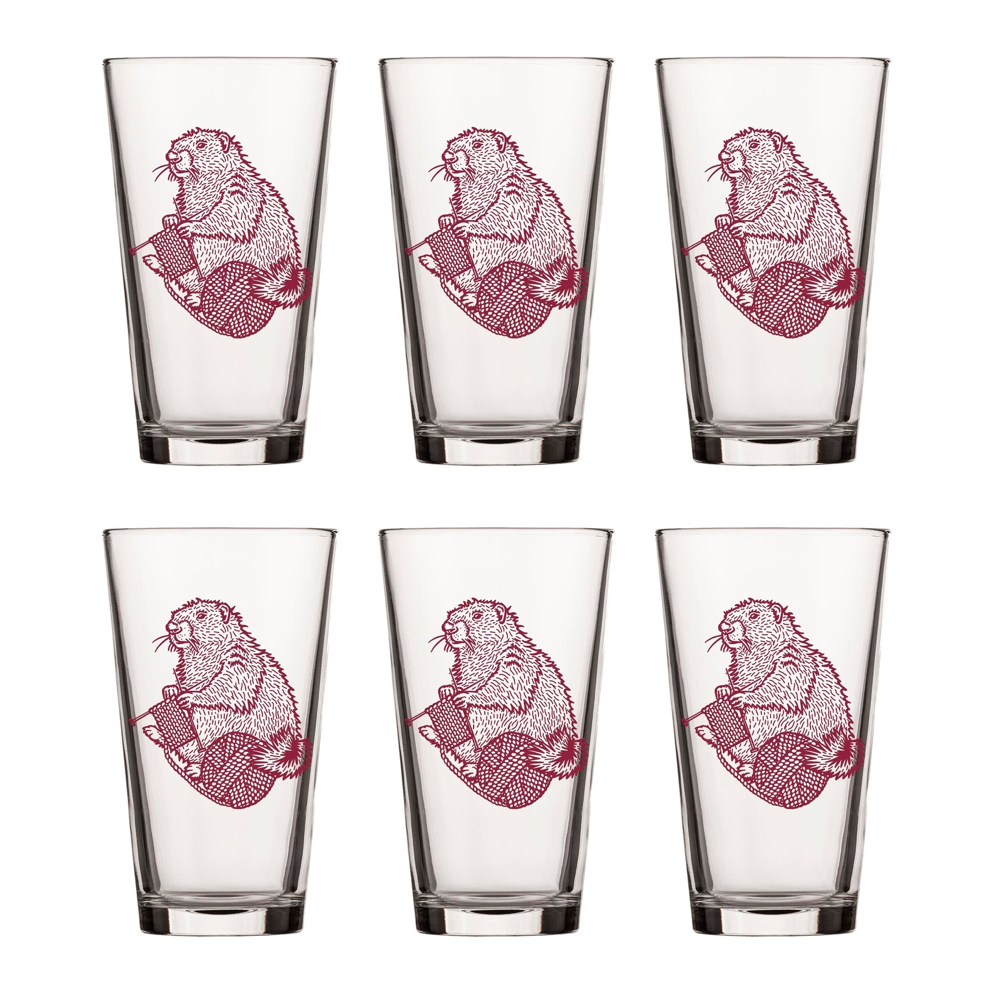 16 Oz Knitting Beer Glass with Whimsical Handcrafted Marmot Design – Perfect for Craft Beverages - Pint Glass - Two Little Fruits - Two Little Fruits