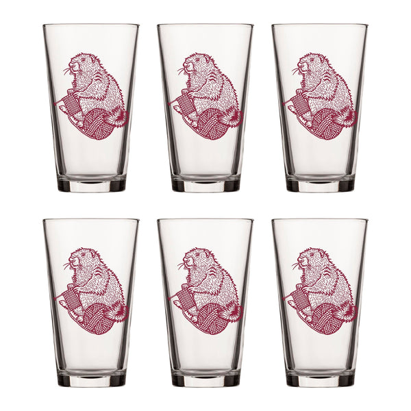 16 Oz Knitting Beer Glass with Whimsical Handcrafted Marmot Design – Perfect for Craft Beverages - Pint Glass - Two Little Fruits - Two Little Fruits