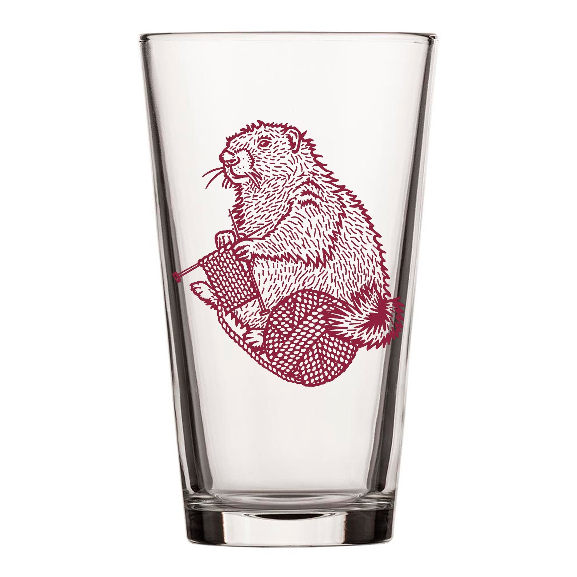 16 Oz Knitting Beer Glass with Whimsical Handcrafted Marmot Design – Perfect for Craft Beverages - Pint Glass - Two Little Fruits - Two Little Fruits