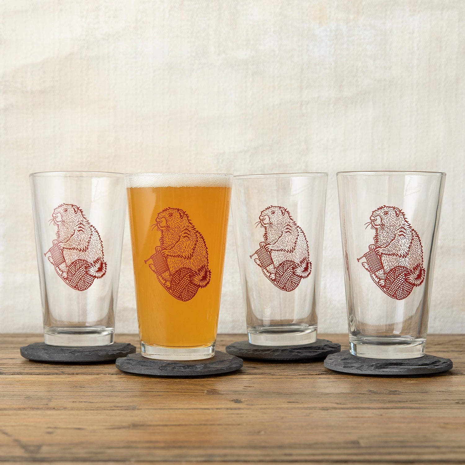 16 Oz Knitting Beer Glass with Whimsical Handcrafted Marmot Design – Perfect for Craft Beverages - Pint Glass - Two Little Fruits - Two Little Fruits